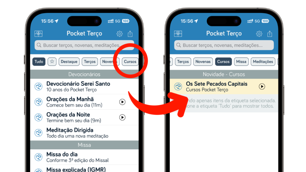 Como encontrar o curso dos 7 pecados capitais no aplicativo Pocket Terço